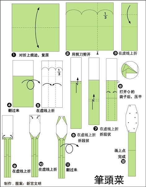 笔头菜的折法图解 儿童折纸教程大全