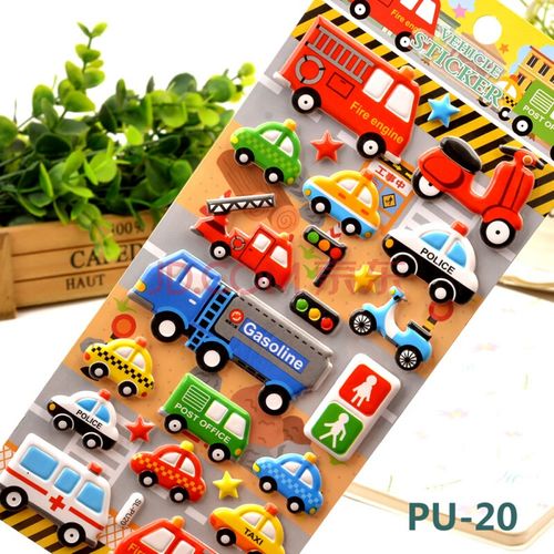 儿童贴纸交通工具工程车小汽车3d立体泡泡贴男孩宝宝启蒙粘贴画 柠檬