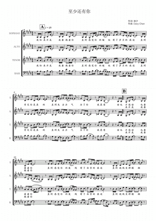 至少还有你acapella阿卡贝拉无伴奏人声合唱四声部五线谱.pdf 3页