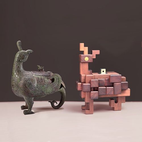 山西文创艺术家限量款手工作品榫卯鲁班锁孔明锁木质艺术鸟尊印尊