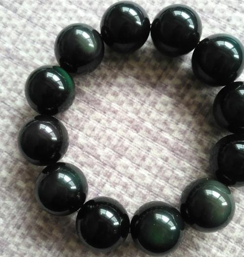 放漏了,天然黑曜石手串,珠子直径约20真假_图片_价格