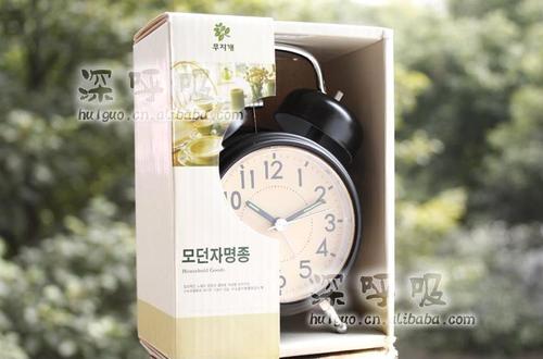 **韩国mjk静音夜灯贪睡双铃闹钟106黑色