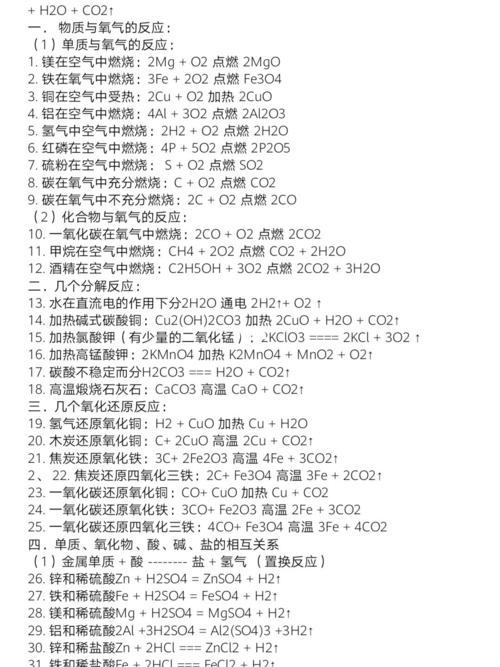 初中化学方程式大全
