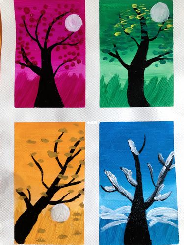 儿童水粉画《春夏秋冬》_水粉画_文化_绘画