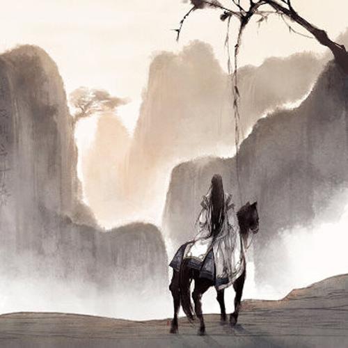 动漫男头古风骑马背影水墨风