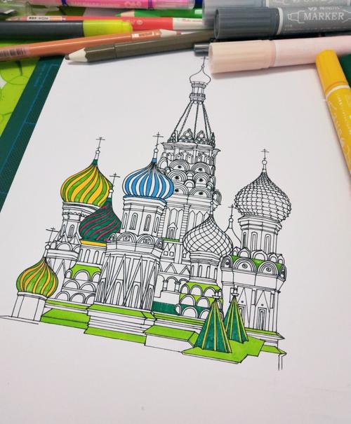 建筑照片写生 | 线描画 圣瓦西里大教堂_教堂_建筑_写生_线稿_线描画