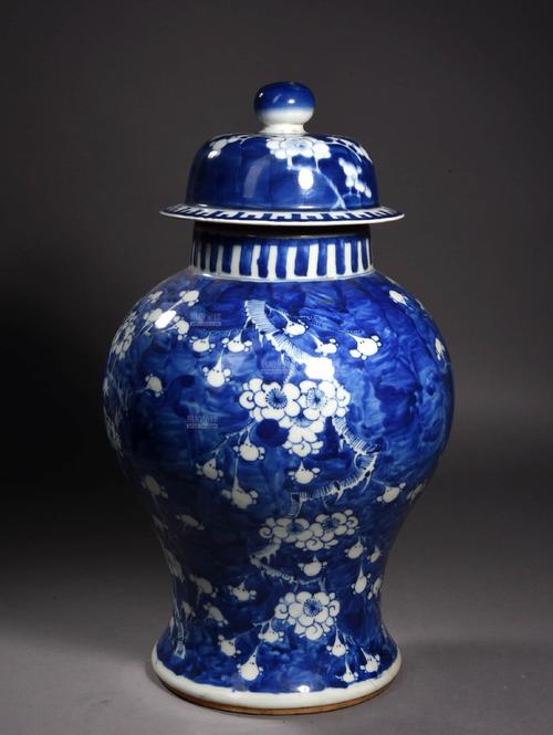 青花冰梅将军罐 a chinese blue and white floral porcelain jar