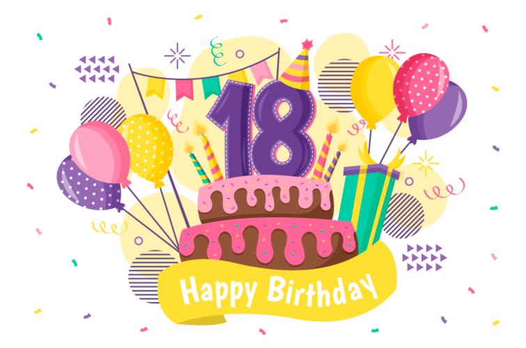 多彩的18岁生日快乐背景矢量素材(ai/eps/png)