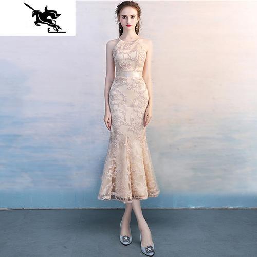 小晚礼服裙女宴会2020新款气质小个子中长款旗袍鱼尾伴娘平时可穿new