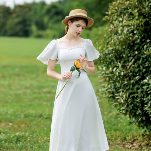 森系春夏遮胳膊法式轻婚纱裙订婚领证年会晚礼服生日