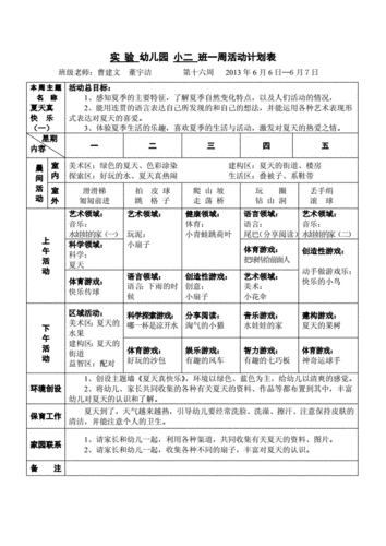幼儿园小二班一周活动计划表.doc 1页