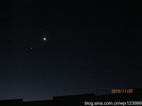 今天,天刚放亮,我看到弯弯的月牙两边有两棵明亮的星星,在我的记忆中