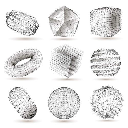 九款黑色粒子风格点线组成的各种形状图片免抠素材