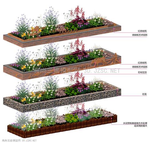 乡村花池树池菜园红砖石网文艺su模型