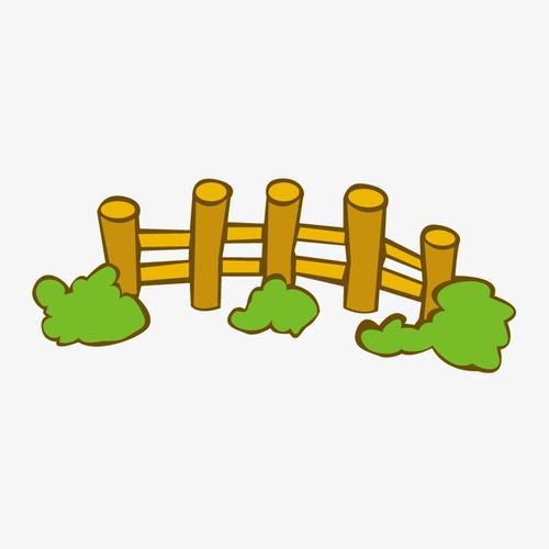 木质栅栏和草丛卡通图