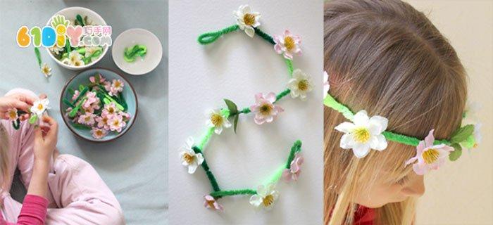 女孩手工 毛根花环头套diy制作