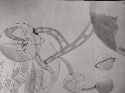 坊子区实验小学开展以"体验,创新,成长"为主题的科幻画比赛.