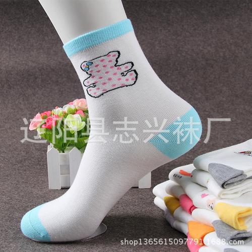 女士纯棉白卡通200针高筒辽阳小北河袜子厂家批发
