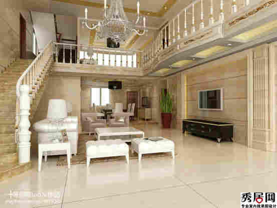 欧式风格别墅中空复式楼大厅装修设计图片