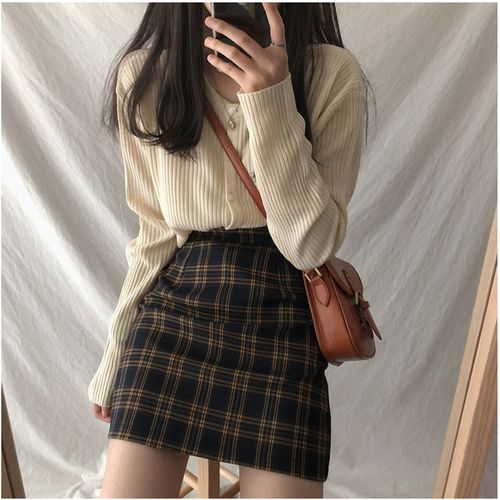 大码半身裙女胖mm高腰包臀裙jk格裙a字短裙秋冬包裙松紧腰一步裙