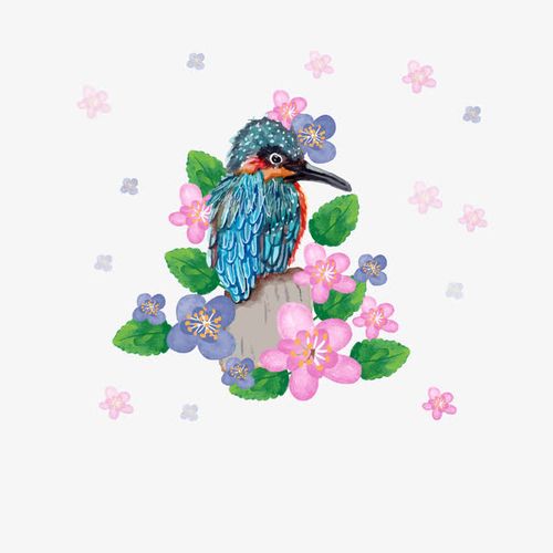 关键词 : 桃花,小鸟,迎春花,手绘