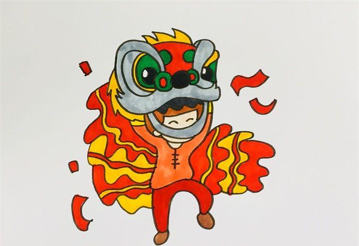 儿童舞狮简笔画