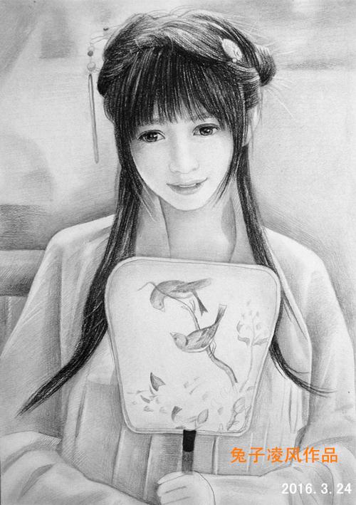 素描古风美女