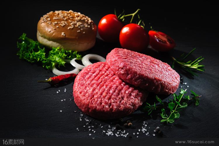 关键词:生牛排面包番茄生菜洋葱圈汉堡包食材食物原材料美食高清图片