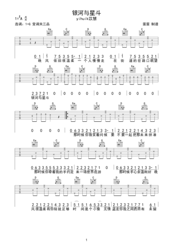 yihuik苡慧《银河与星斗》吉他谱