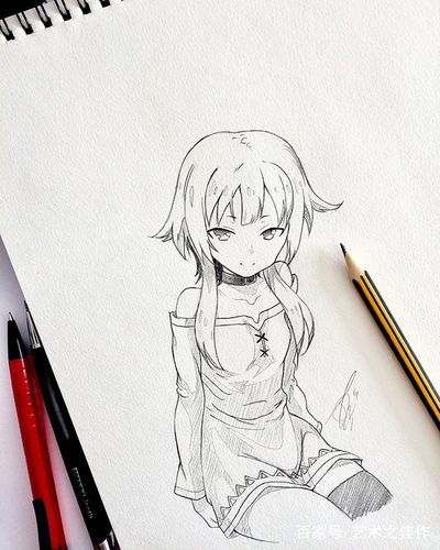 手绘动漫人物黑白稿,漂亮的美少女,好喜欢