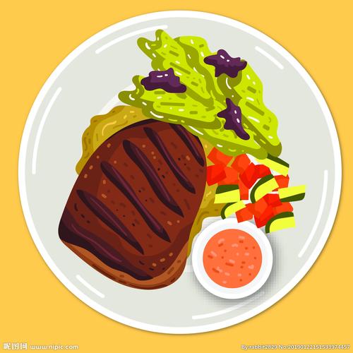 卡通牛排绘画矢量图图片