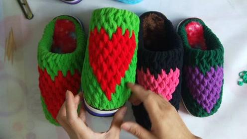 妈妈爱手工鞋-桃心爱心拖鞋教程,手工编织教学毛线钩拖鞋棉鞋