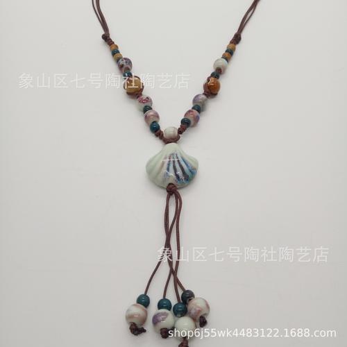 手工编绳毛衣链|民族风毛衣链|陶瓷项链|复古项链|景区纪念品货源