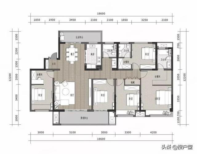198平米超奢华大户型双主卧设计让人眼前一亮阳台长度超过8m