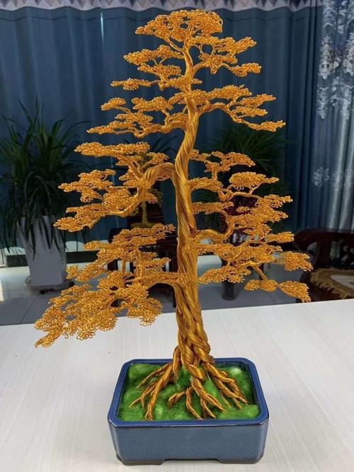 铜丝工艺品仿真 材料包发财树工艺品编制铜丝树聚财大气树脂diy电视柜