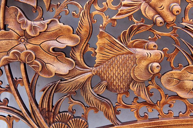 东阳木雕 玄关背景墙装饰客厅墙壁挂画挂屏牌匾透雕 香樟1米6扇形