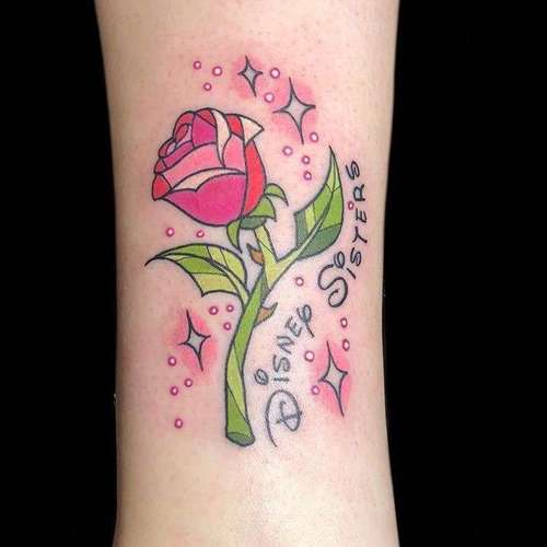new school小腿玫瑰纹身图案
