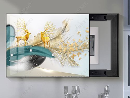 原创现代轻奢简约金色羽毛创装饰画电箱装饰画电表装饰画-版权可商用