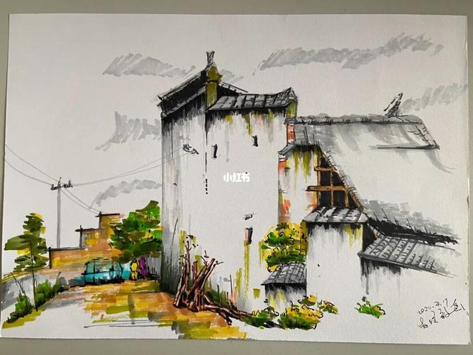 徽派建筑_建筑_临摹_马克笔_人文_绘画