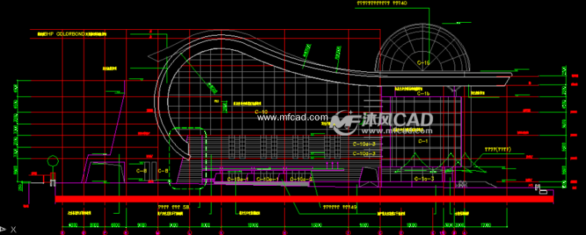 场馆异形屋面围护系统cad施工图 - cad办公研发建筑,.