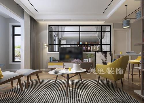 郑州美巢中益7囍88平三室装修设计 透明玻璃也能做电视背景墙了?