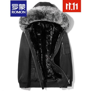67罗蒙(romon)派克服男皮毛一体皮草大衣狐狸毛领青年夹克冬季新款