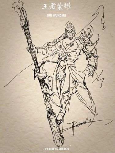 王者荣耀 孙悟空 手绘 线稿不可商用_手绘_线稿_上海交通大学徐汇校区