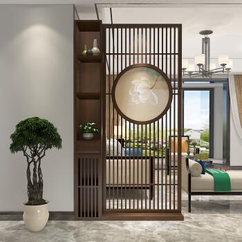 客厅新中式屏风隔断客厅进门玄关简约现代实木双面刺绣置物博古架柜子