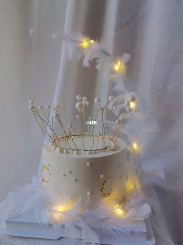 珍珠皇冠95羽毛灯网红生日蛋糕 女士_珍珠_生日蛋糕
