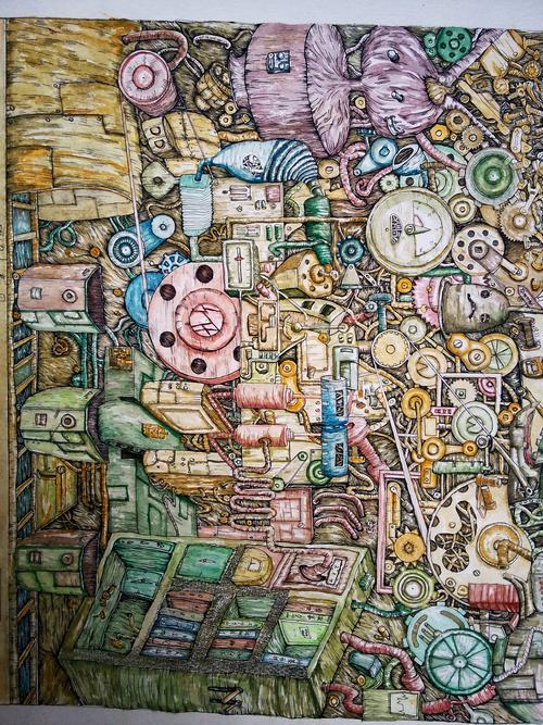 废物零件的机器人思考(插画)