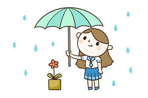 下雨小朋友打伞的样子简笔画