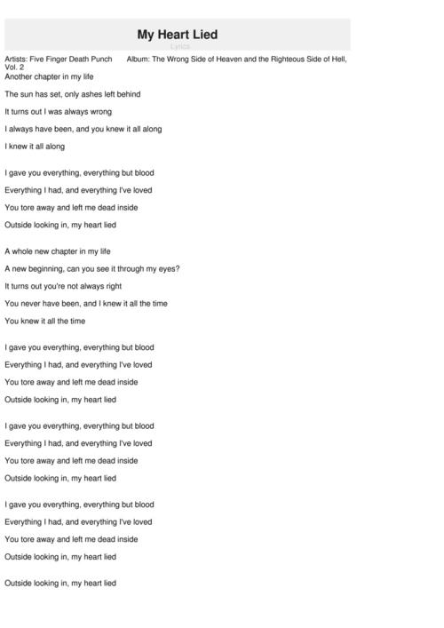 my heart lied (我的心撒谎) 歌词