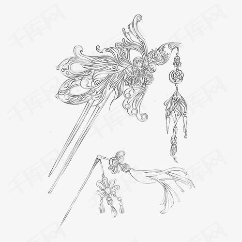 手绘发簪手绘插画发簪簪子步摇古风          