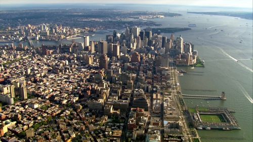 航拍美国纽约曼哈顿建筑物群摩天大楼高楼